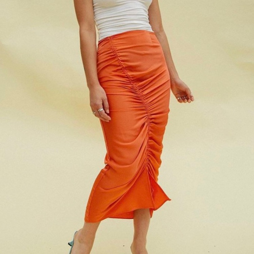 The Line By K Sisilia Drawcord Midi Skirt in Coral